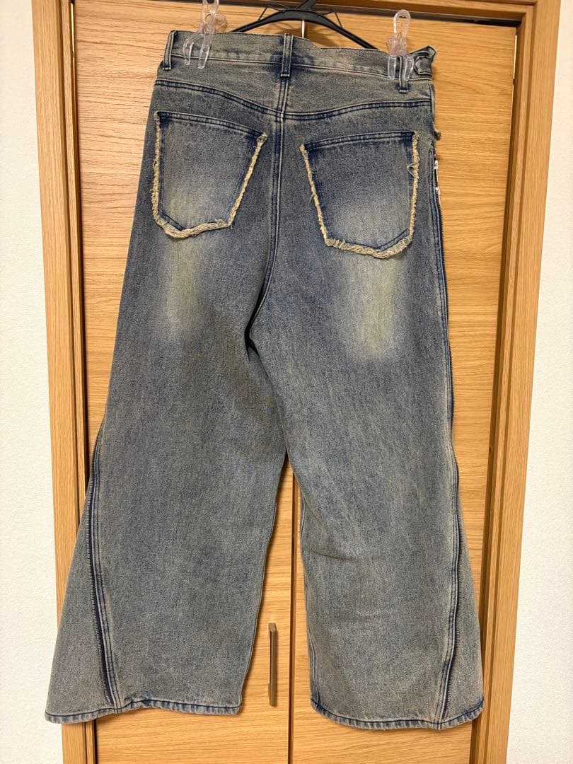 GRANCY ジップデザインバギーデニムパンツ　ブルーMサイズ