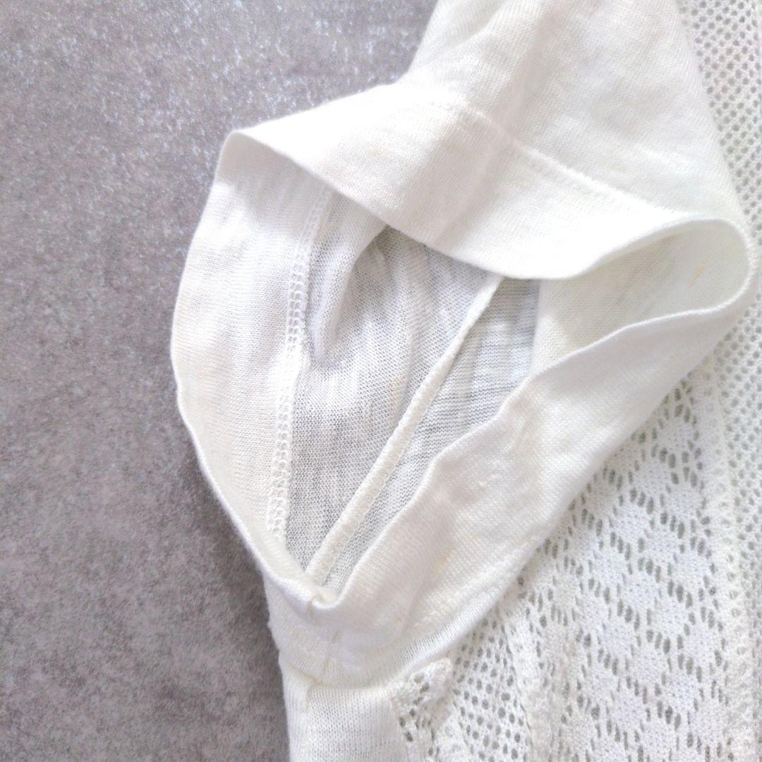美品45R リネン100% レース 透かし編み プルオーバーカットソー Tシャツ