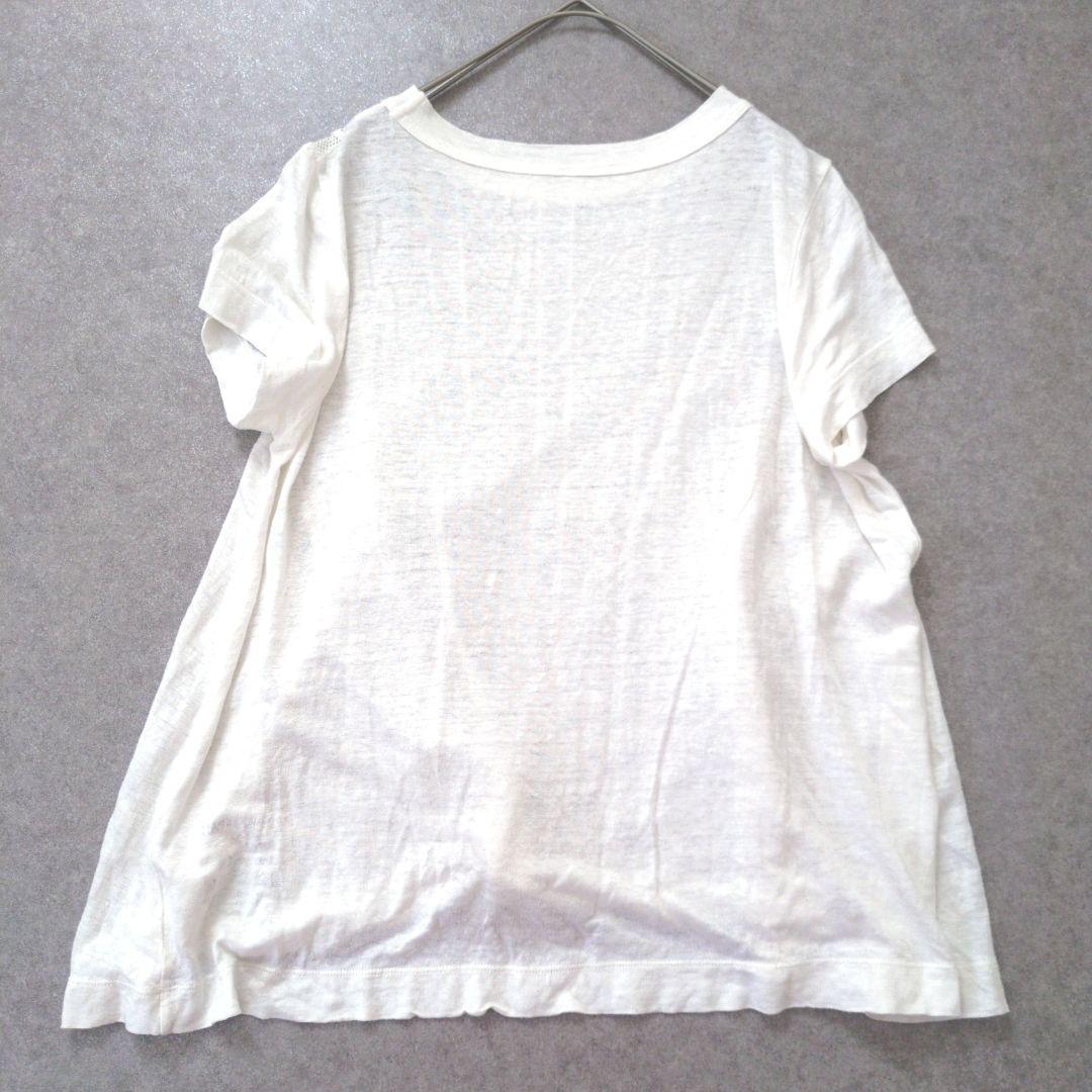 美品45R リネン100% レース 透かし編み プルオーバーカットソー Tシャツ