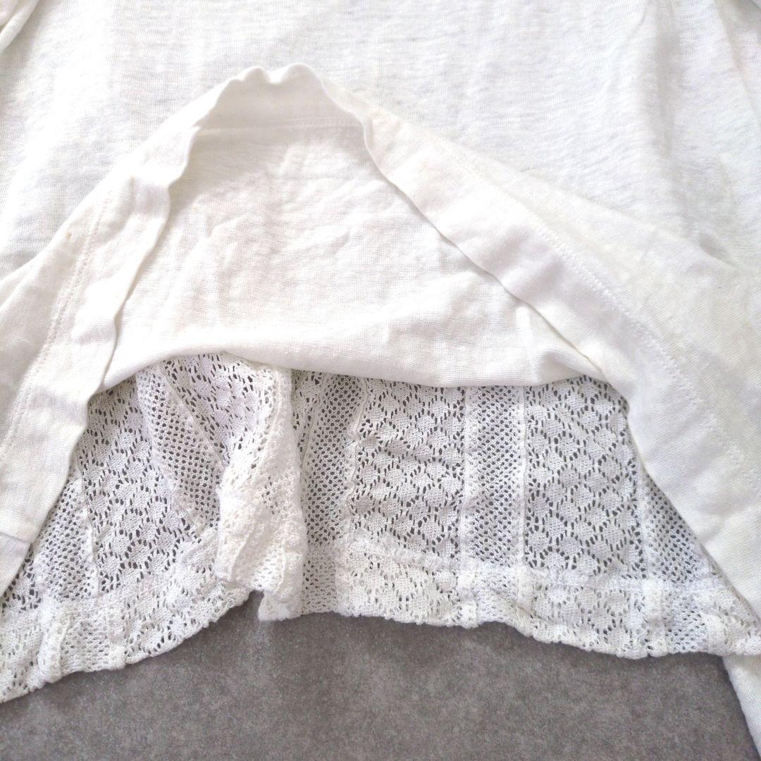 美品45R リネン100% レース 透かし編み プルオーバーカットソー Tシャツ