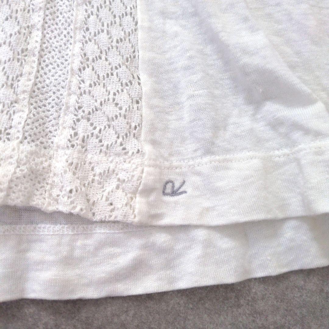 美品45R リネン100% レース 透かし編み プルオーバーカットソー Tシャツ