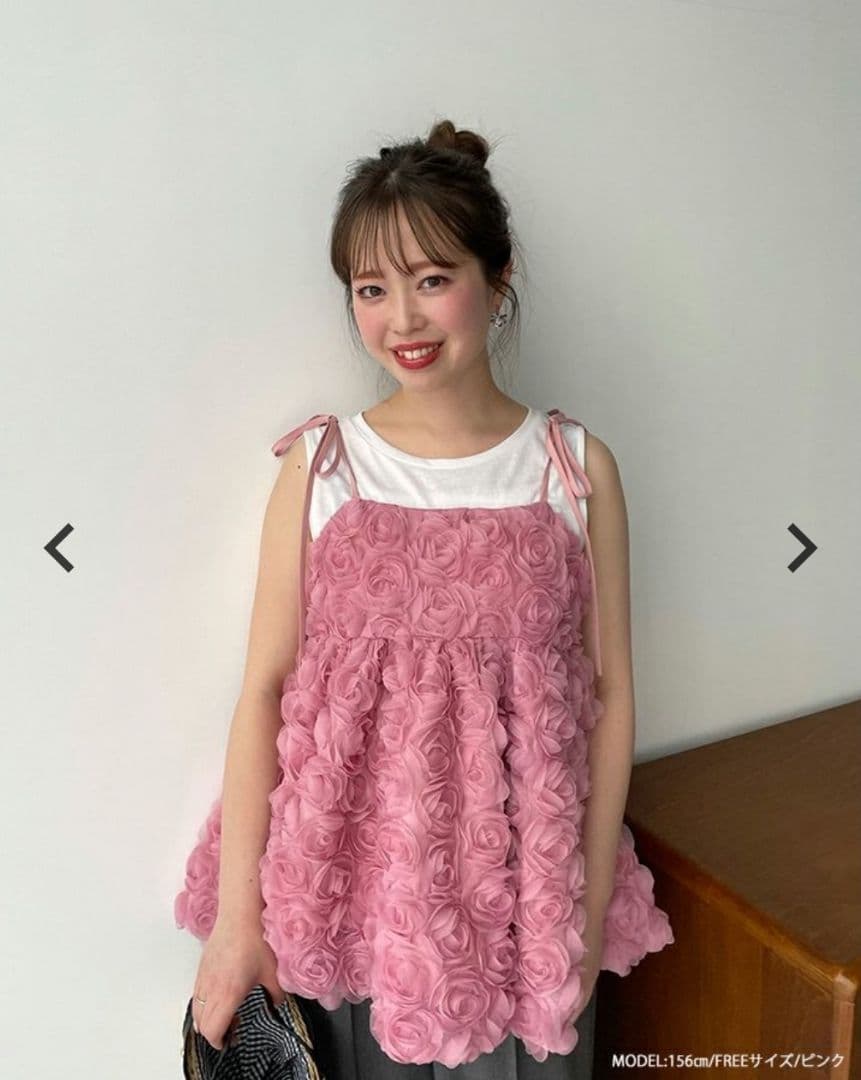 SM♡　Fit more　ローズモチーフキャミソール　ピンク