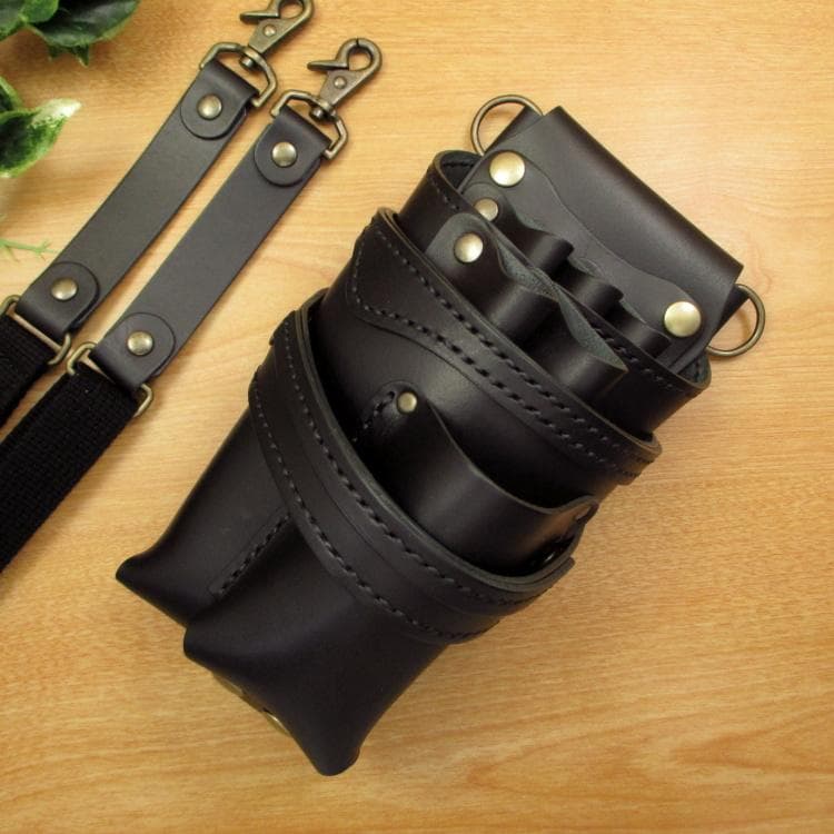 オールブラック　５丁差し(バリカン用ポケット付き)　本革　SCA-141/CKA