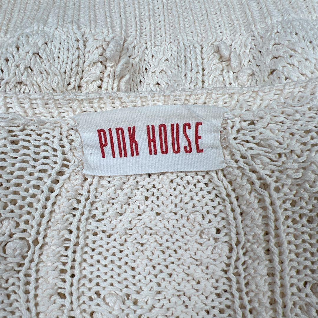 PINK HOUSE　フラワーモチーフ　かぎ編みコットンカーディガン