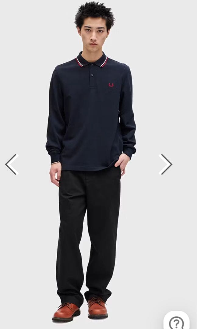 極美品　FRED PERRY 現行モデル　長袖ポロシャツ　ネイビー　定価約2万円
