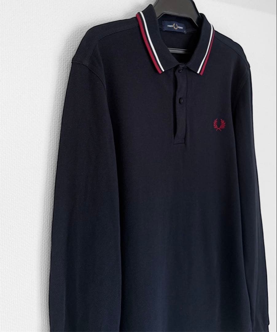 極美品　FRED PERRY 現行モデル　長袖ポロシャツ　ネイビー　定価約2万円