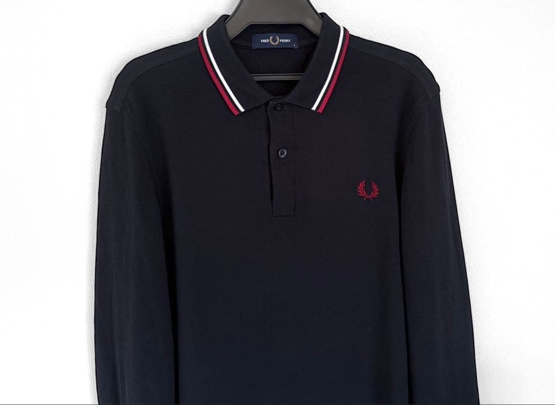 極美品　FRED PERRY 現行モデル　長袖ポロシャツ　ネイビー　定価約2万円