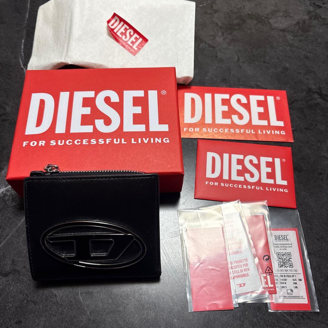 rui★DIESEL ブラックレザー三つ折り財布