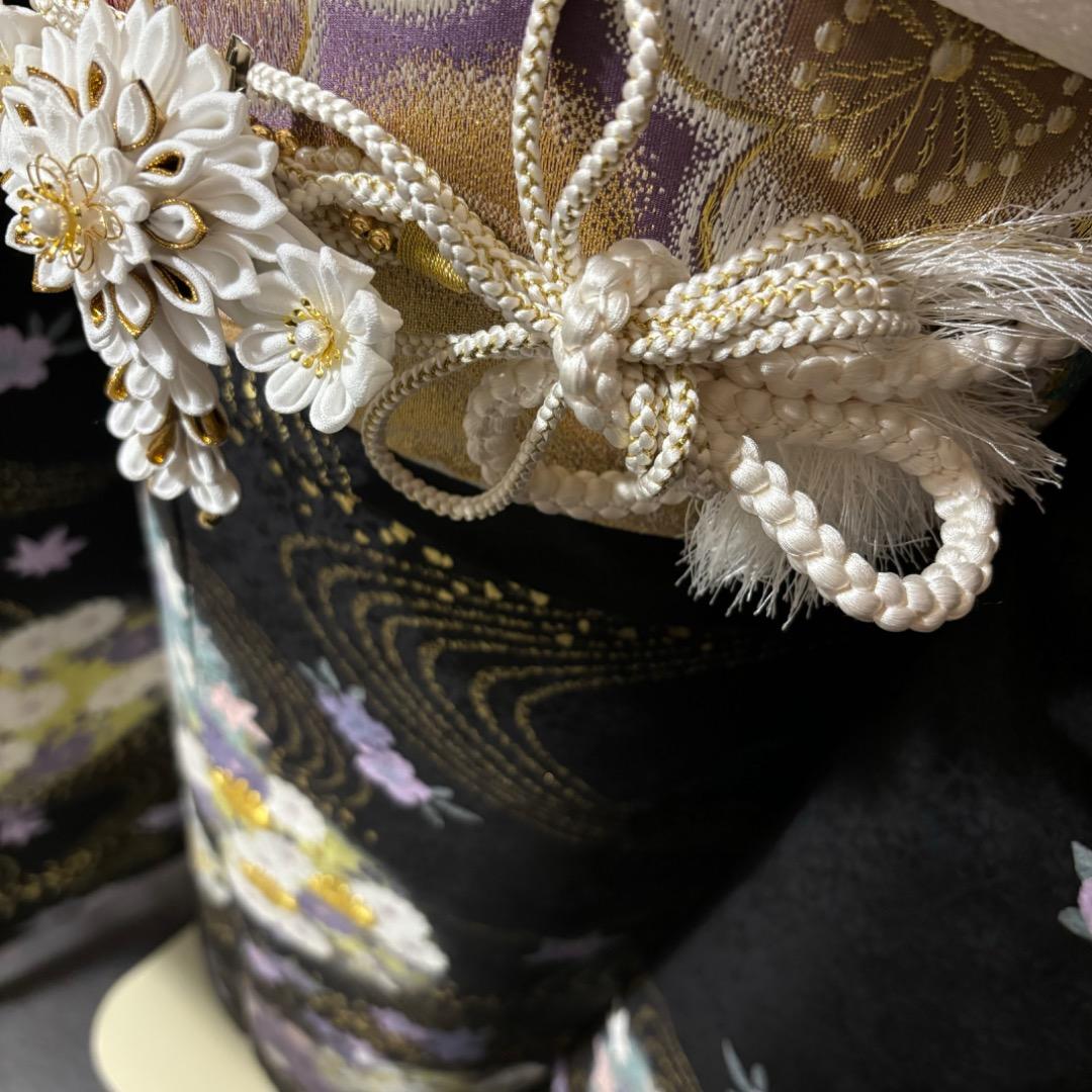 美品　黒　地紋　金駒刺繍　金彩　逸品　振袖　フルセット 振袖
