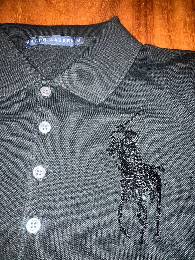 Ralph Lauren ブラック ポロシャツ ビーズ刺繍 ビッグポニー　M