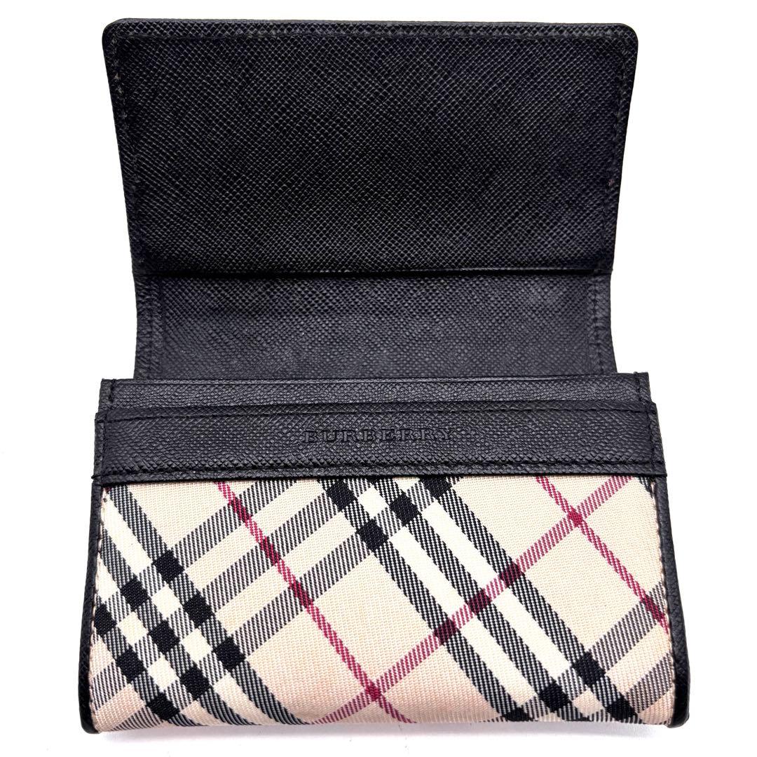 ✨極美品✨ バーバリー　名刺入れ　ノバチェック　レザー　キャンパス　ブラック