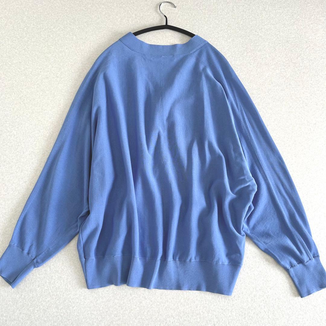 エブール｜シアーコットン アセテート Vネック ニット カーディガン 青