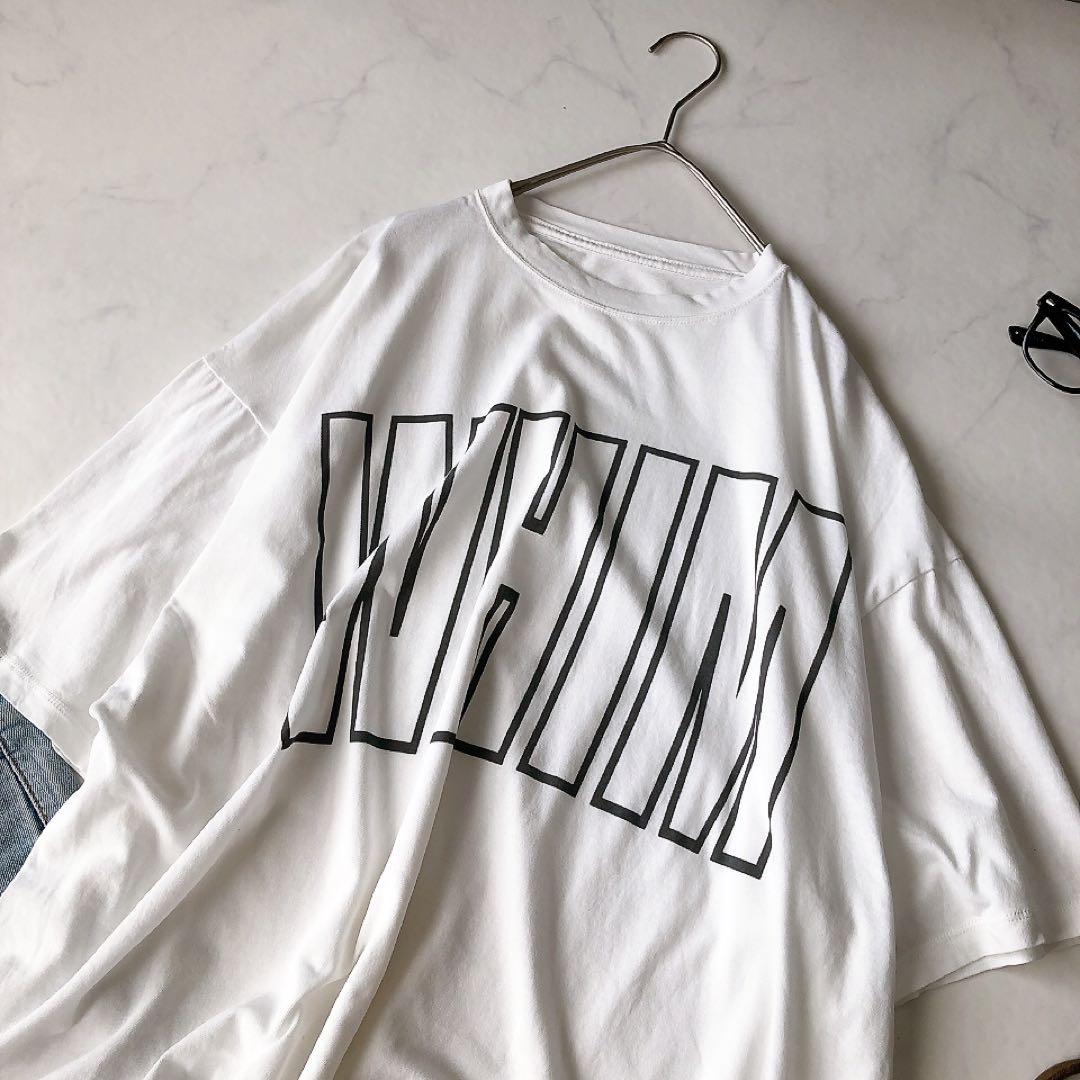 Whim Gazette リラックスロゴTシャツ オーバーサイズ ホワイト