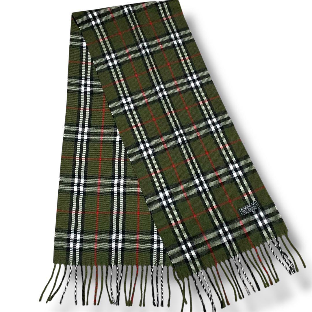 Burberry’s ラムウール100% カーキノバチェック定番マフラー男女兼用
