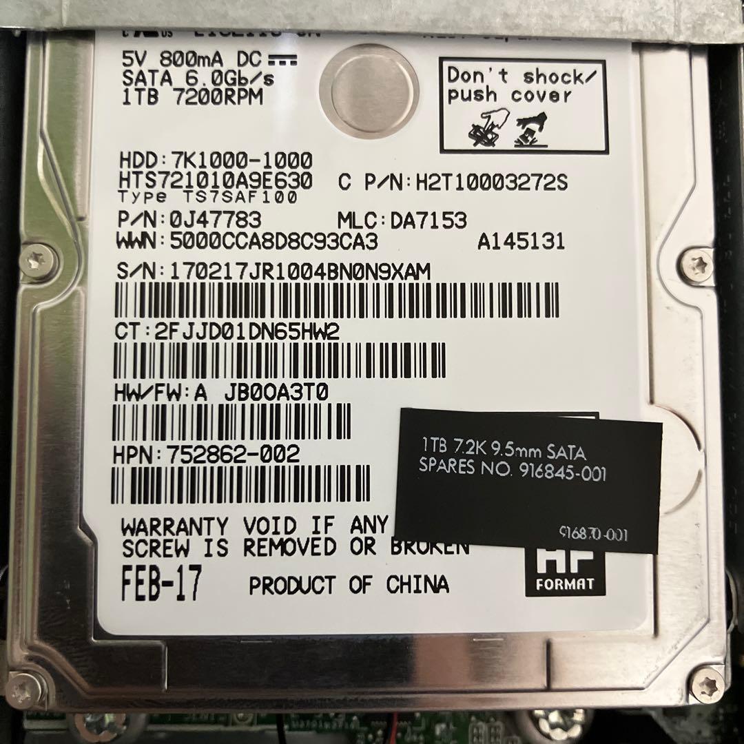 データ消去済　HP EliteDesk ミニPC 1TB HDD ブランク状態