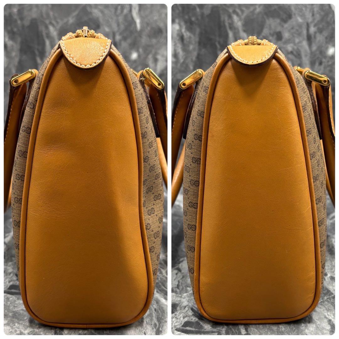 ✨美品✨GUCCI GG ボストンバッグ ハンド ブラウン レザー ロゴ 金具