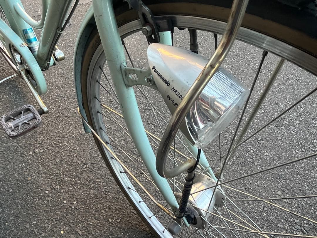 は*る様 中古LEDオートライト6段変速自転車★27インチ★大型カゴ★ミント※配