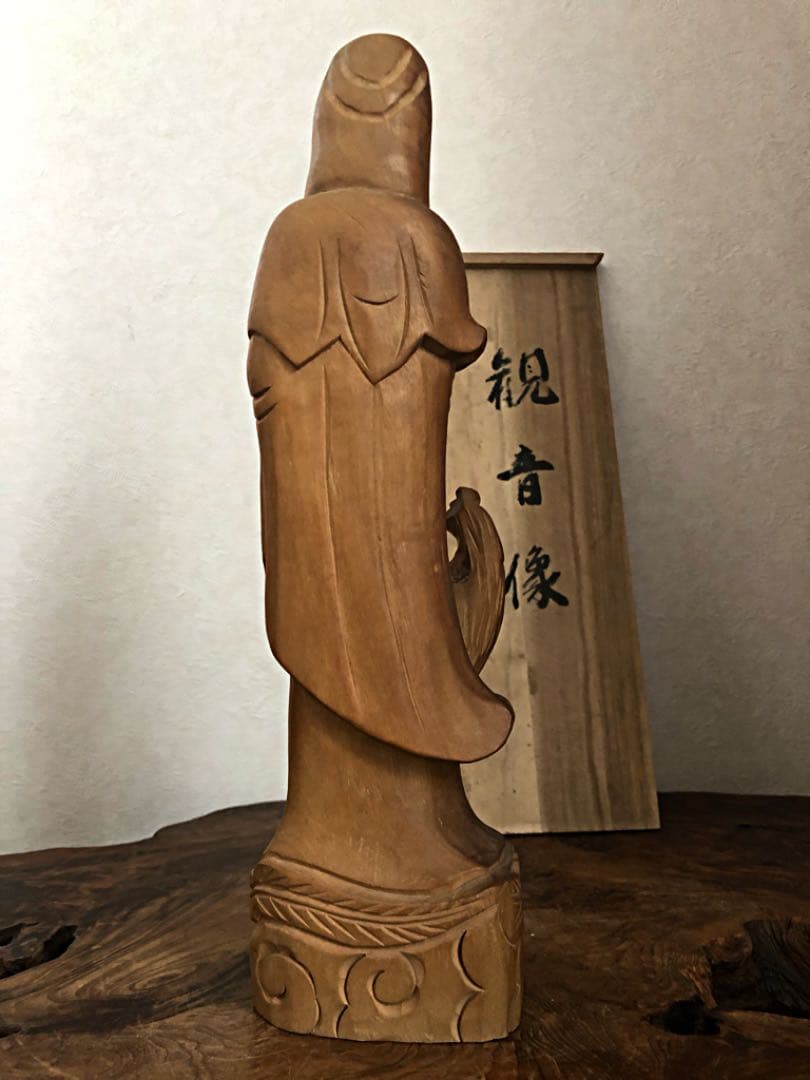 中国美術 細密木彫 観音像 雉 彫り 仏像 共箱