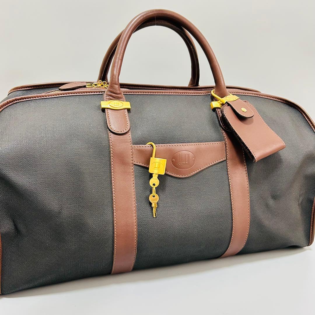 dunhill ダンヒル PVC×レザー ボストンバッグ トラベルバッグ グレー
