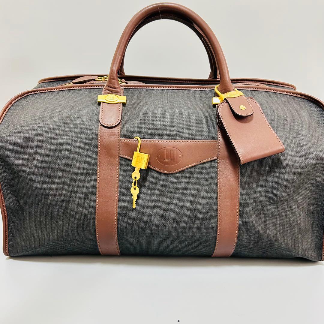 dunhill ダンヒル PVC×レザー ボストンバッグ トラベルバッグ グレー