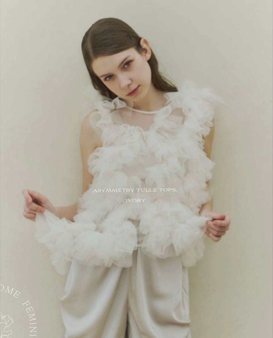 トップス NOTREemor asymmetry tulle tops ivory