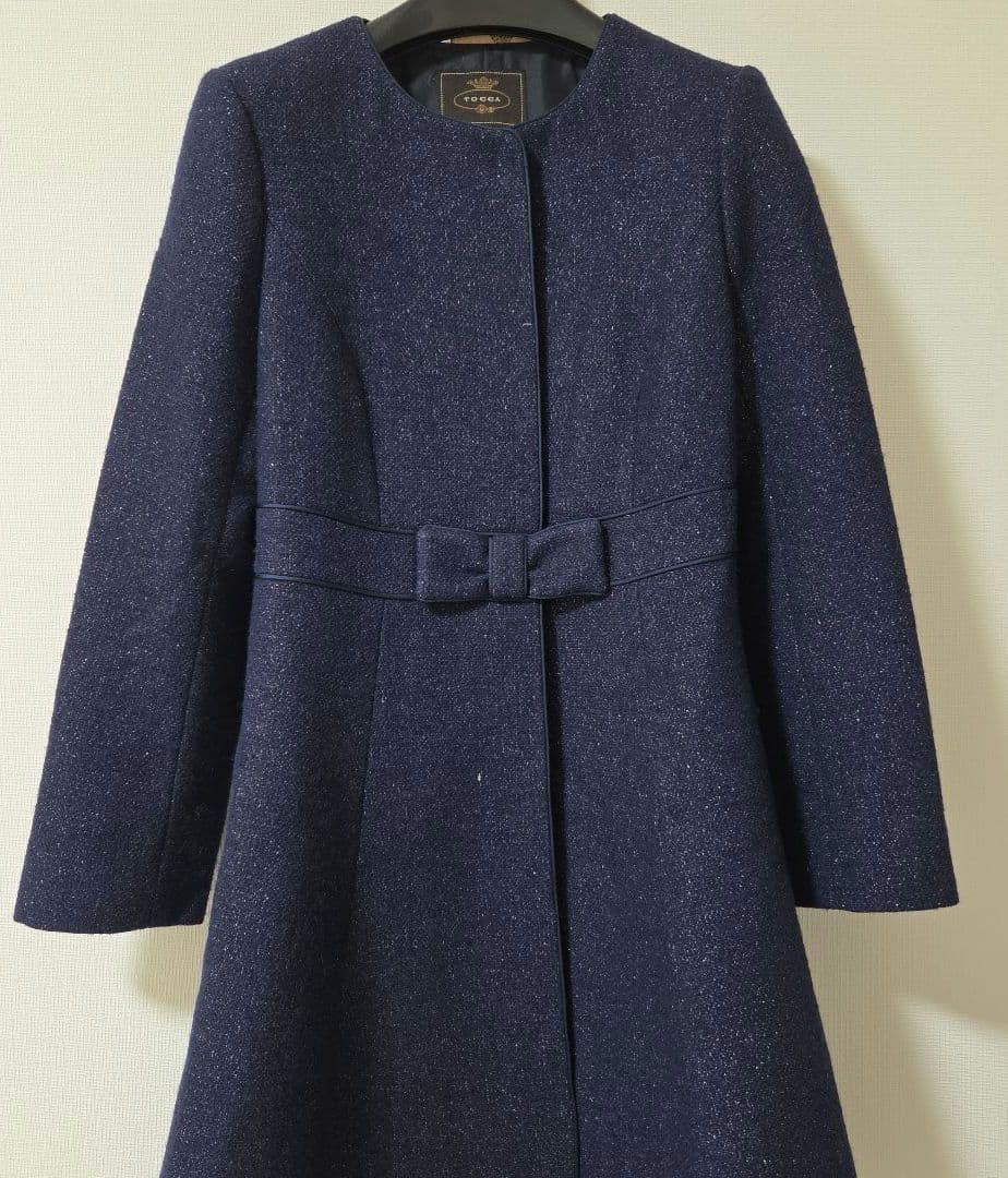 リ*ー様 TOCCA ロングコート　ネイビー リボン カシミヤ混　 サイズ0