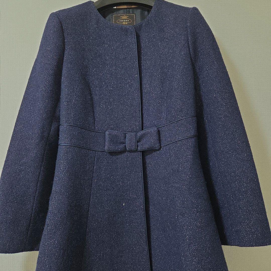 リ*ー様 TOCCA ロングコート　ネイビー リボン カシミヤ混　 サイズ0