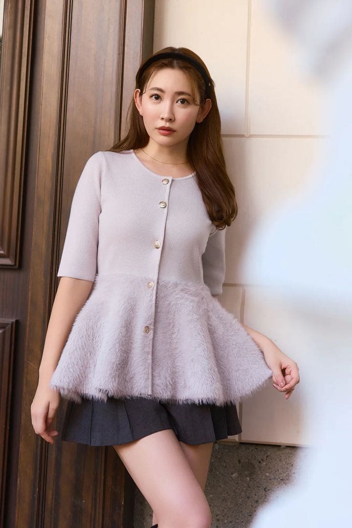 トップス Peplum Fur Knit Top
