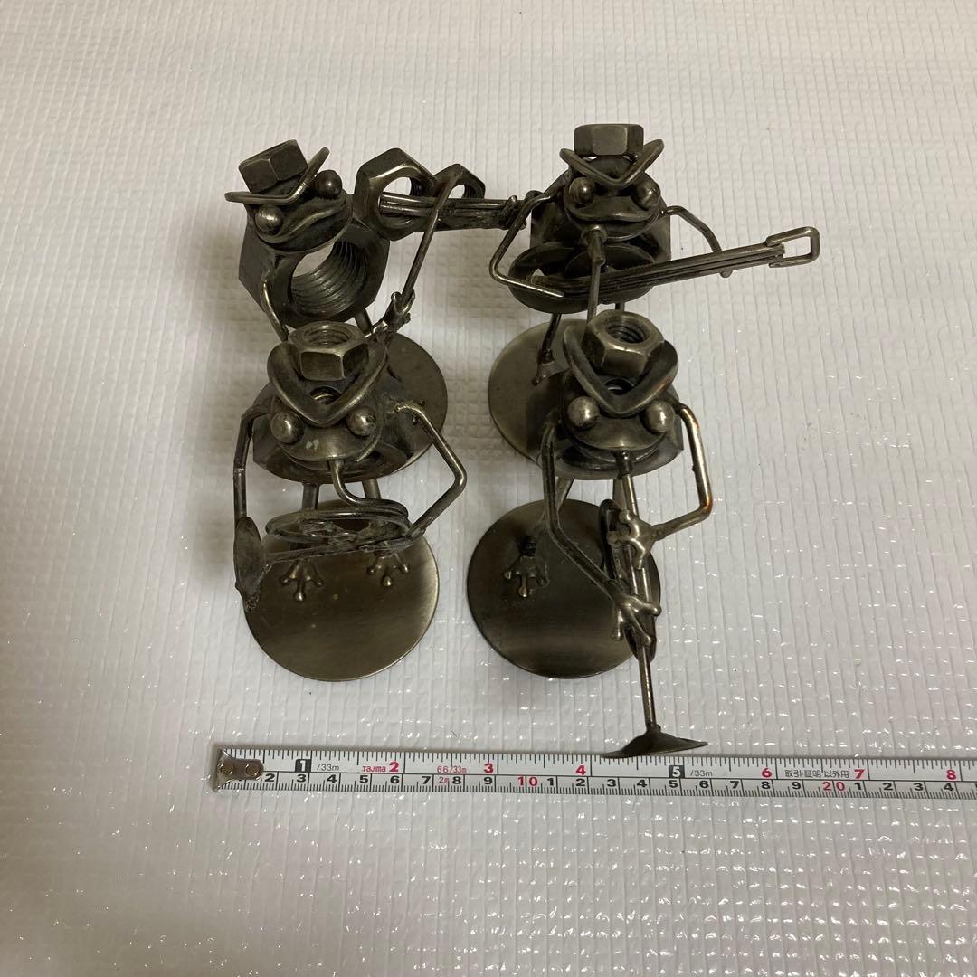 メタルクラフト 溶接アート カエル 音楽隊 バンド 4体セット オブジェ 置物