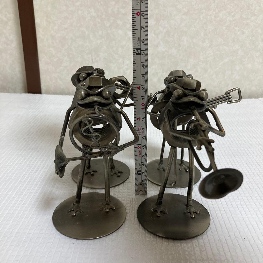 メタルクラフト 溶接アート カエル 音楽隊 バンド 4体セット オブジェ 置物