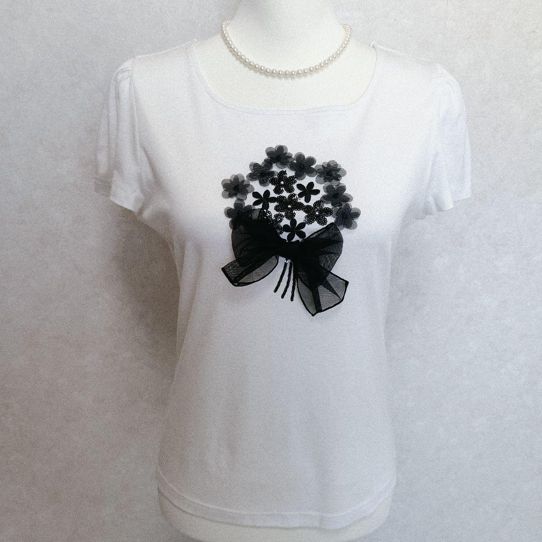 M’S GRACY エムズグレイシー 立体モチーフ カットソー 40 白Tシャツ