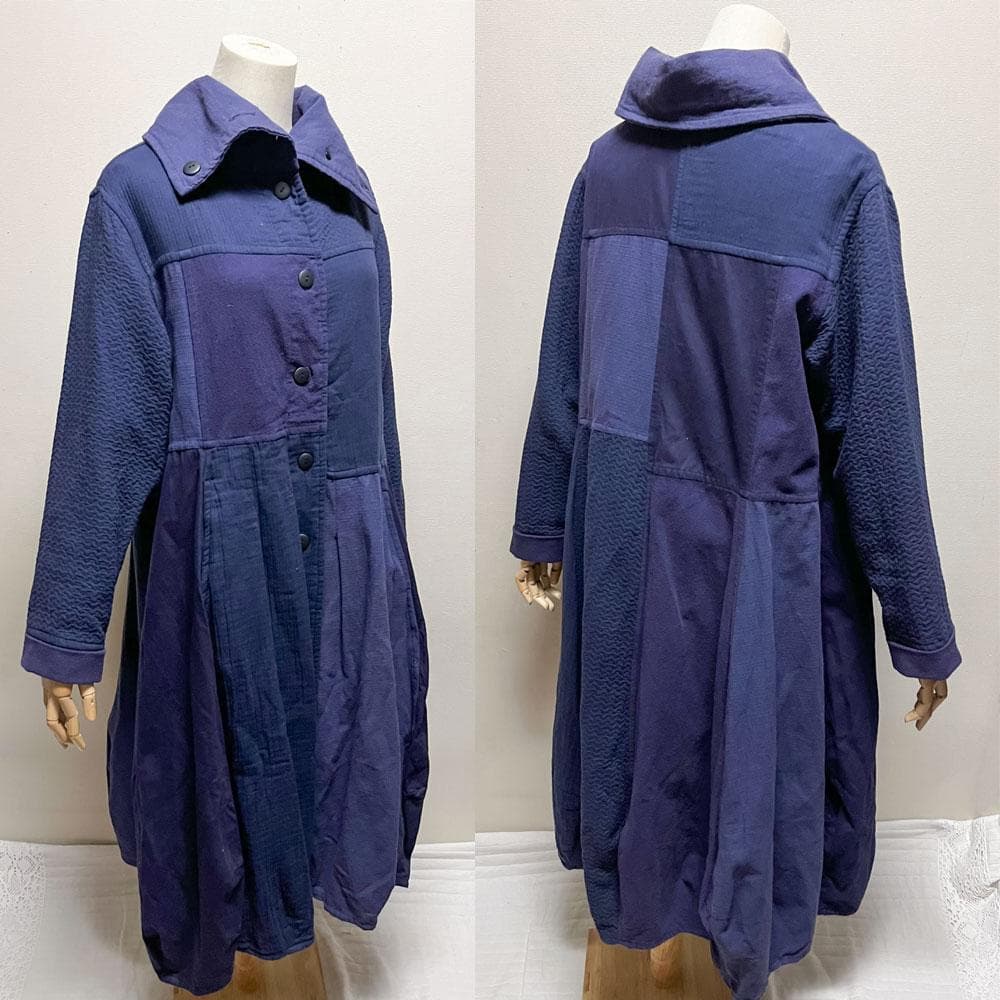THANGEN コットン パッチワーク バルーン ロングコート インディゴ