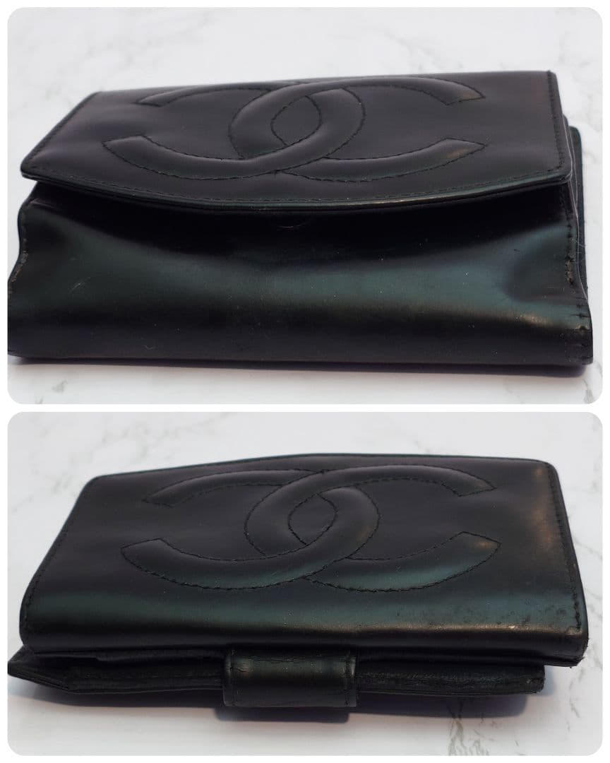 特価【CHANEL】パテントレザー/二つ折り財布/