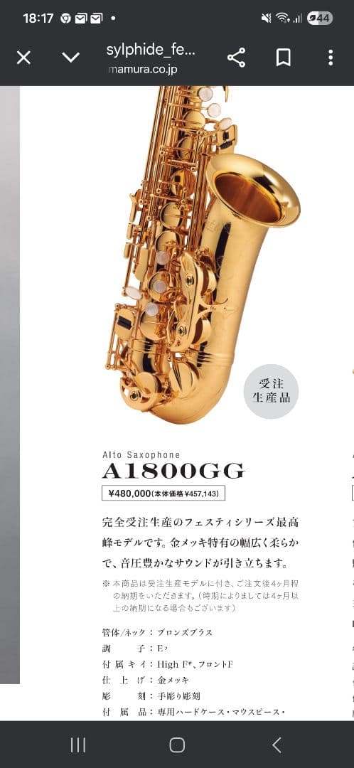 最終値下　極美品【定価48万】Festi A1800GG GPアルトサックス