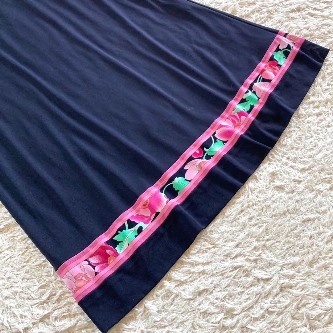 【極美品 現行タグ】レオナール カンカン シアー切替ワンピース フラワートリム