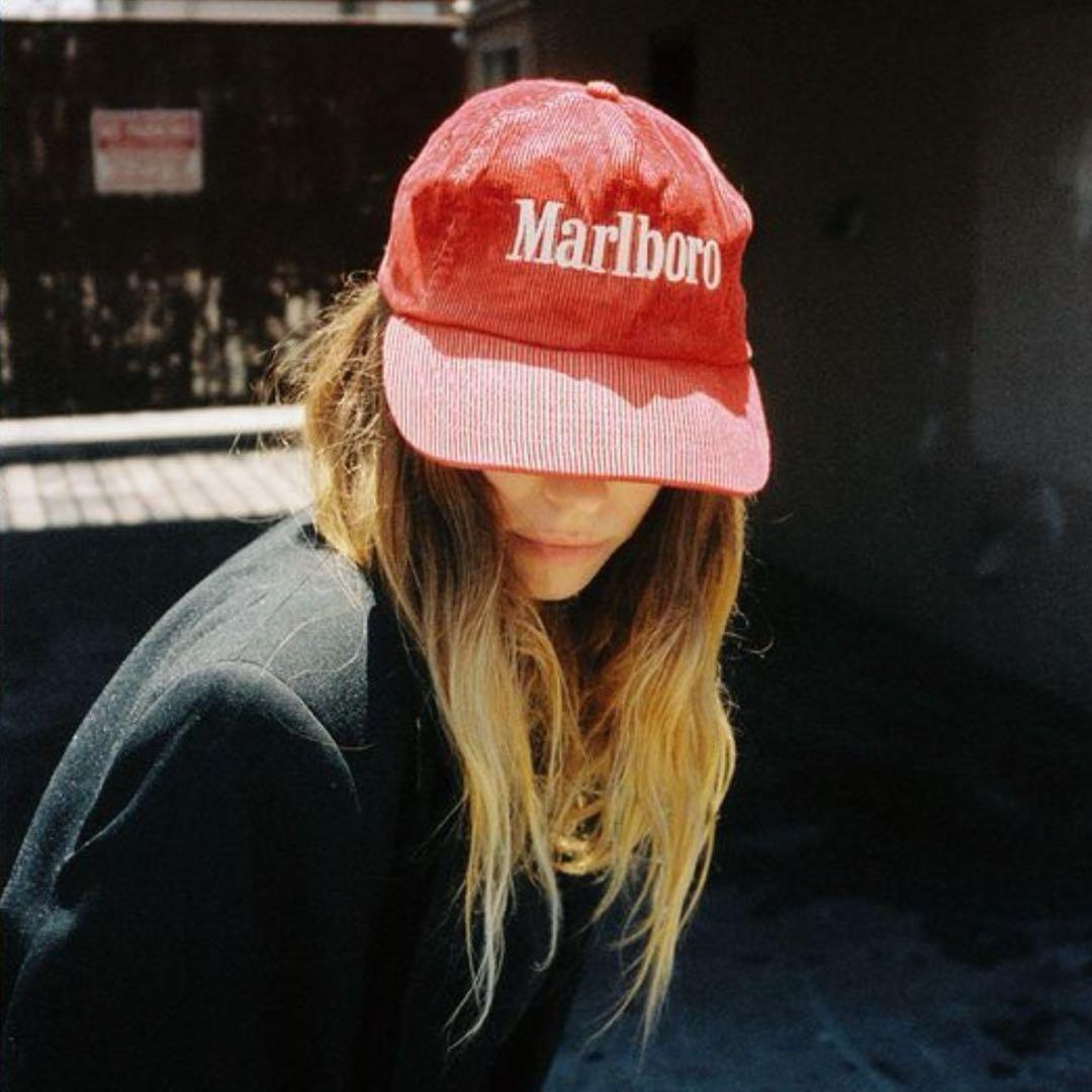 コーデュロイ キャップ CAP Marlboro マルボロ 刺繍ロゴ アイレット