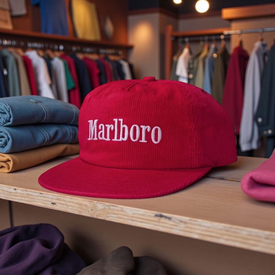 コーデュロイ キャップ CAP Marlboro マルボロ 刺繍ロゴ アイレット