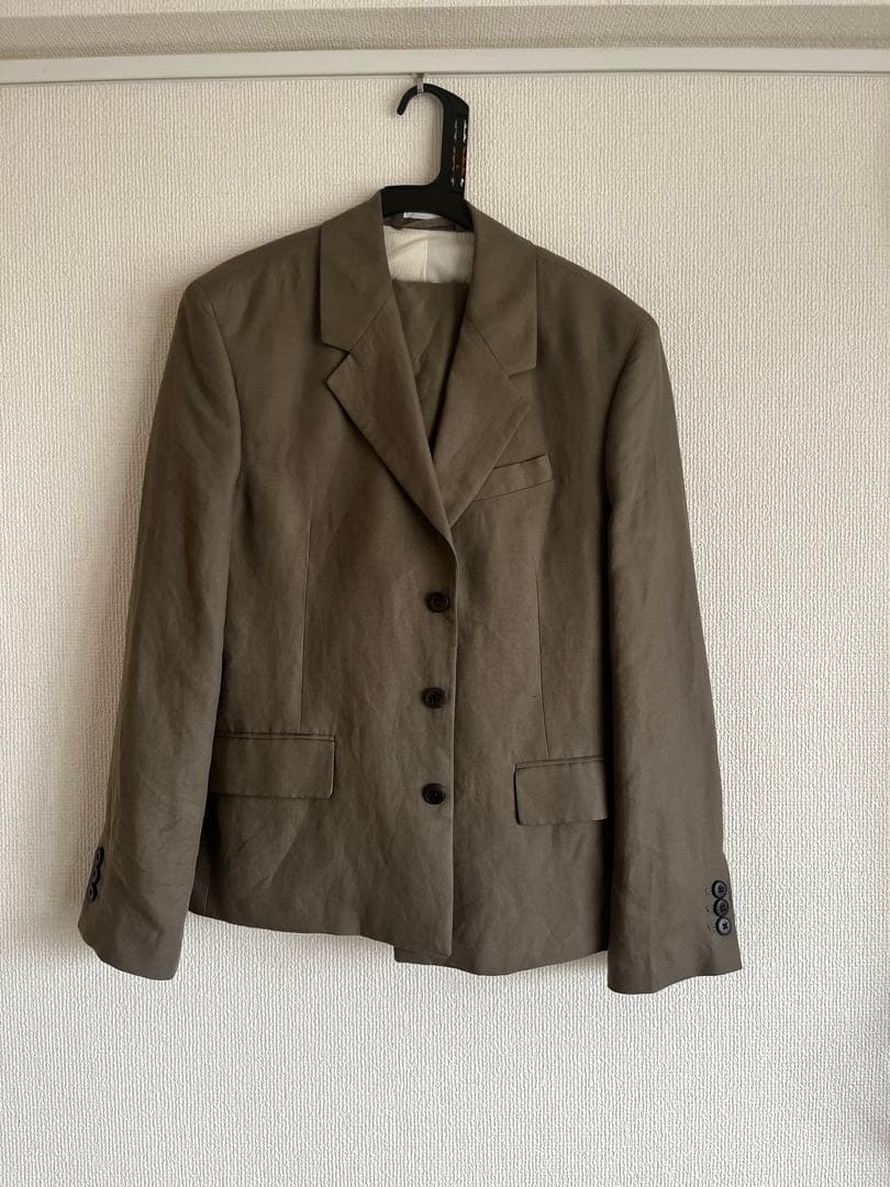 メンズ　カーキ　セットアップ リネン風 ZARA