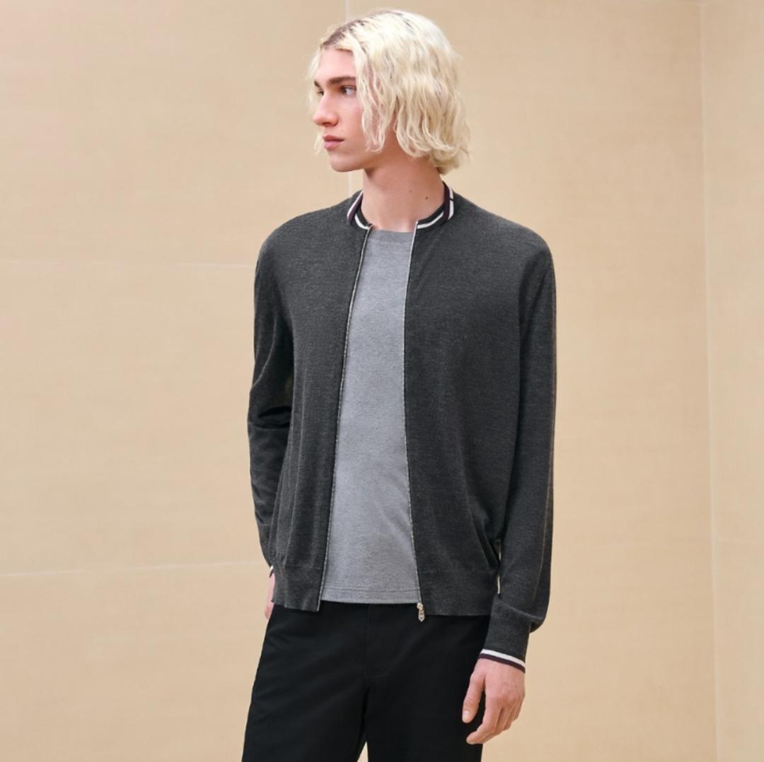 24aw 美品　エルメス　カシミヤ　シルク　ブルゾン　カーディガン　グレー　XL