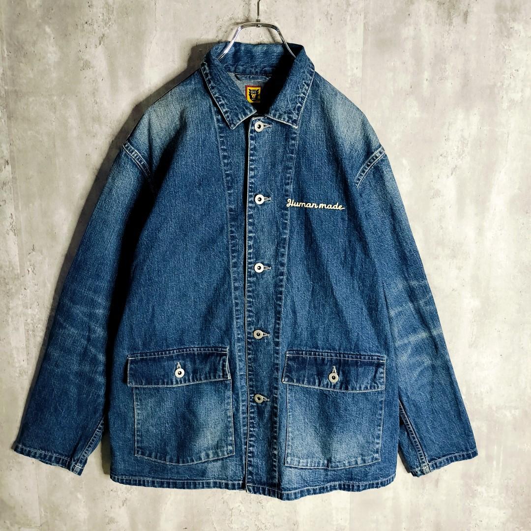 ヒューマンメイド 刺繍 フェルトワッペン 両面ロゴ デニム カバーオール L