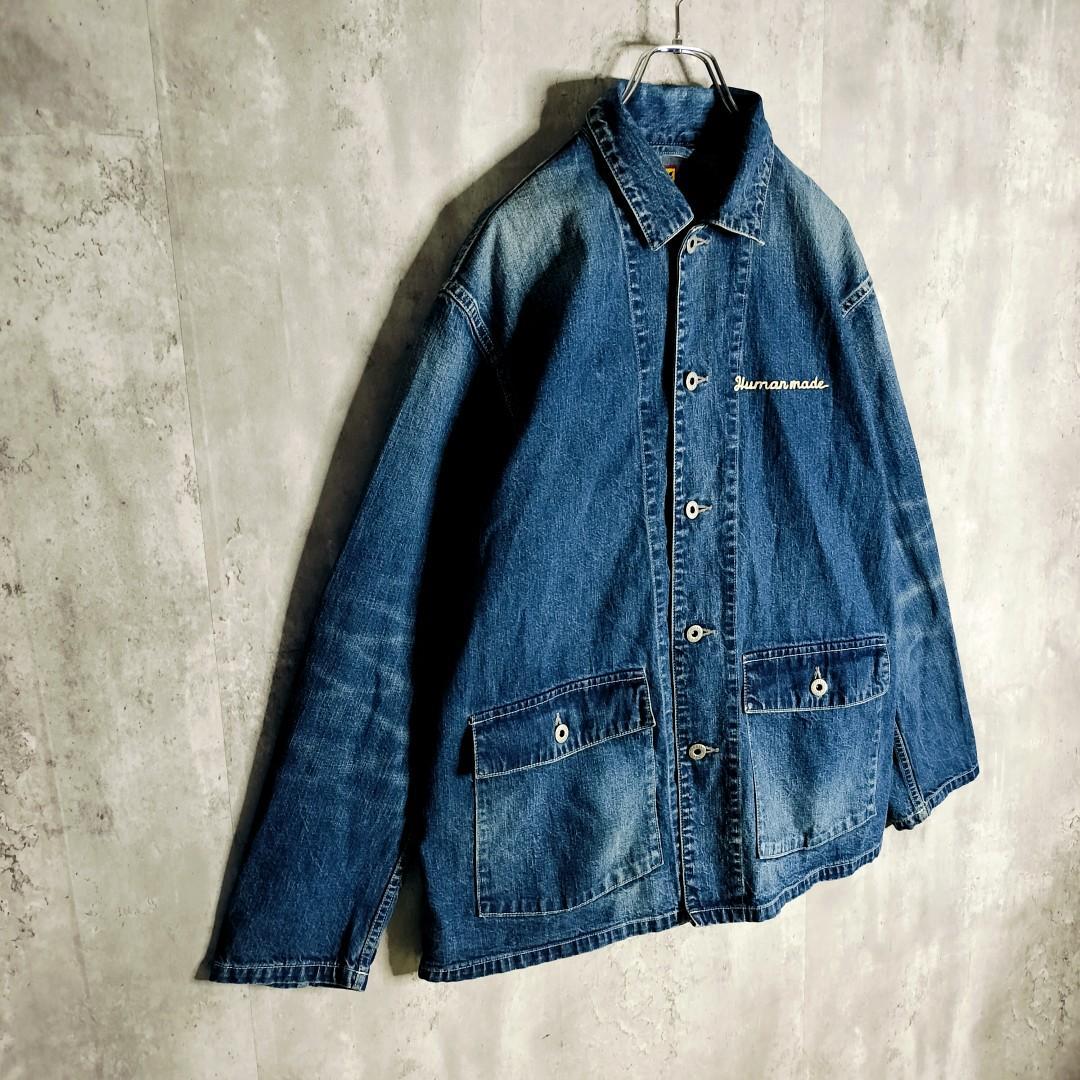 ヒューマンメイド 刺繍 フェルトワッペン 両面ロゴ デニム カバーオール L