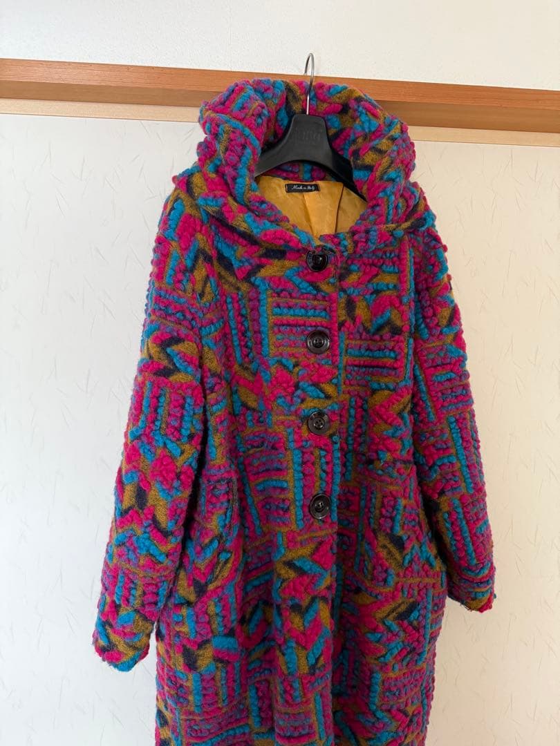 ☆美品☆カラフルなニット立体織イタリア製ウールコート☆