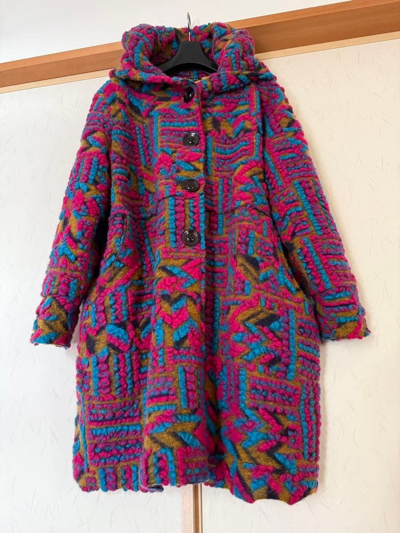☆美品☆カラフルなニット立体織イタリア製ウールコート☆