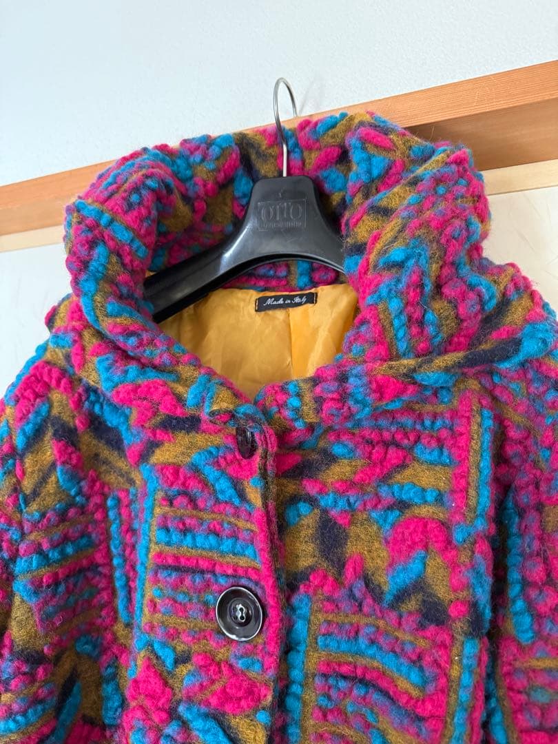 ☆美品☆カラフルなニット立体織イタリア製ウールコート☆