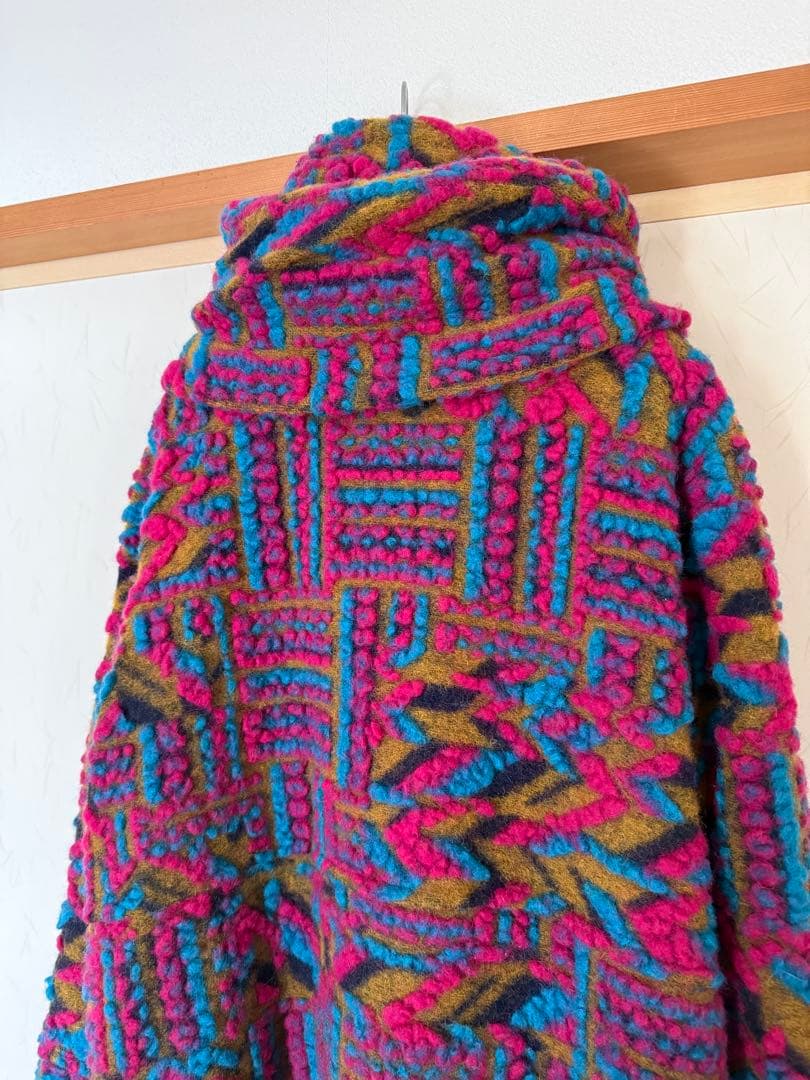 ☆美品☆カラフルなニット立体織イタリア製ウールコート☆