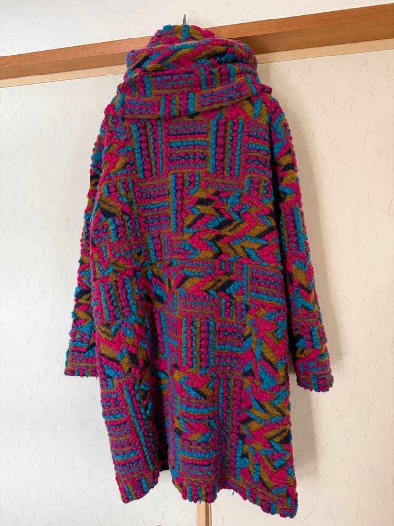 ☆美品☆カラフルなニット立体織イタリア製ウールコート☆