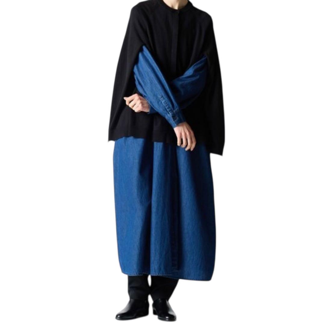 【美品】mizuiro ind ハイゲージケープチュニックカーディガン 黒