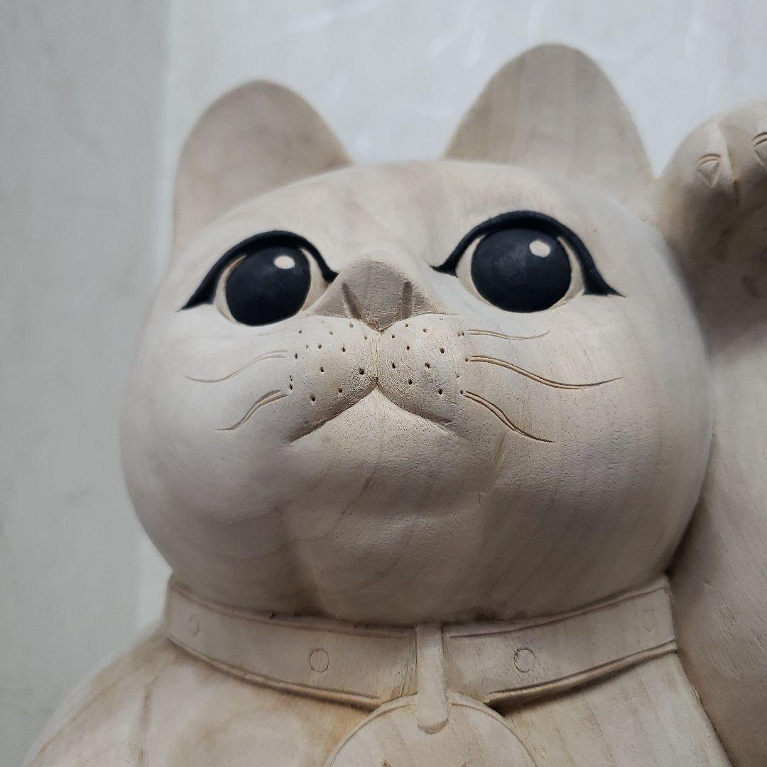 蔵出し特価　木曽御神木檜製　開運桧材 招き猫☆左手 約32cm