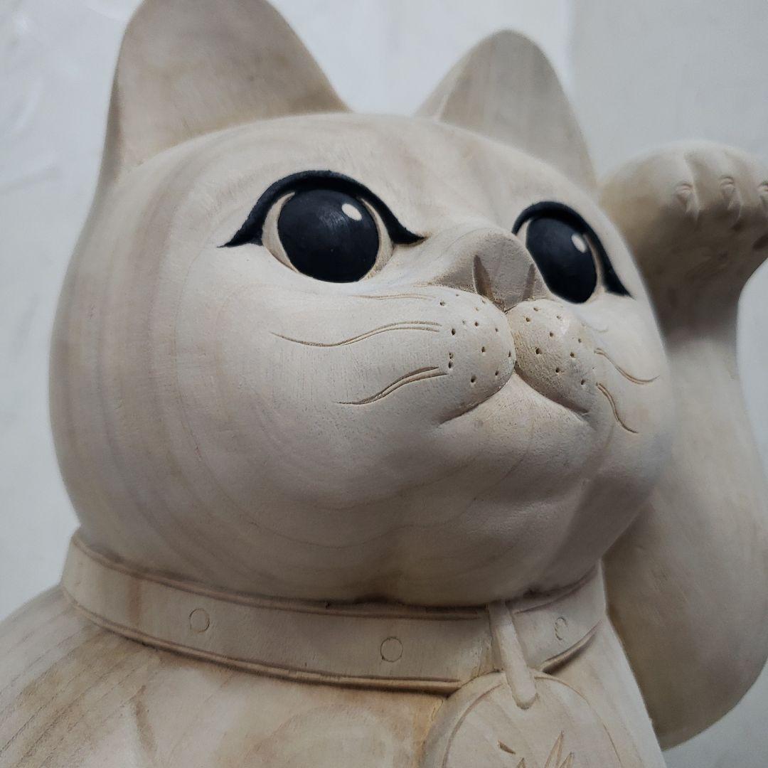 蔵出し特価　木曽御神木檜製　開運桧材 招き猫☆左手 約32cm