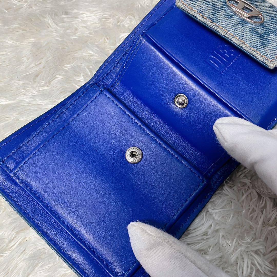 DIESEL 三つ折り財布 デニム レザー コンパクト ロゴ メンズ レディース